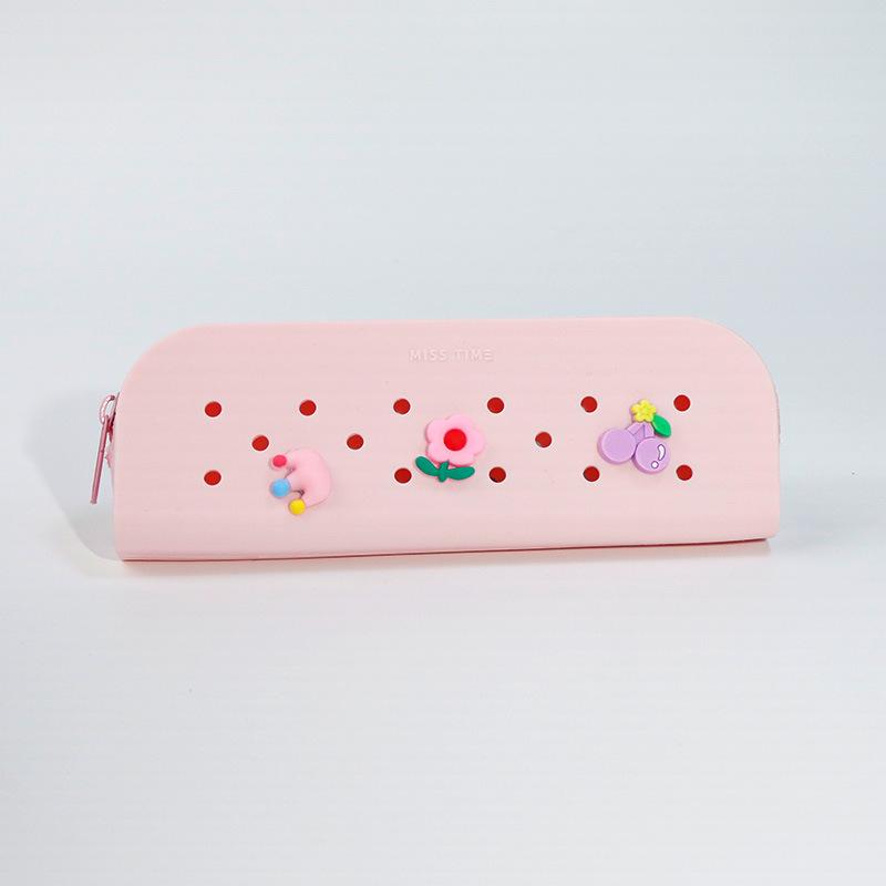 DIY silicone hole pencil bag, student creative cute pencil bag learning stationery storage bag stationery box