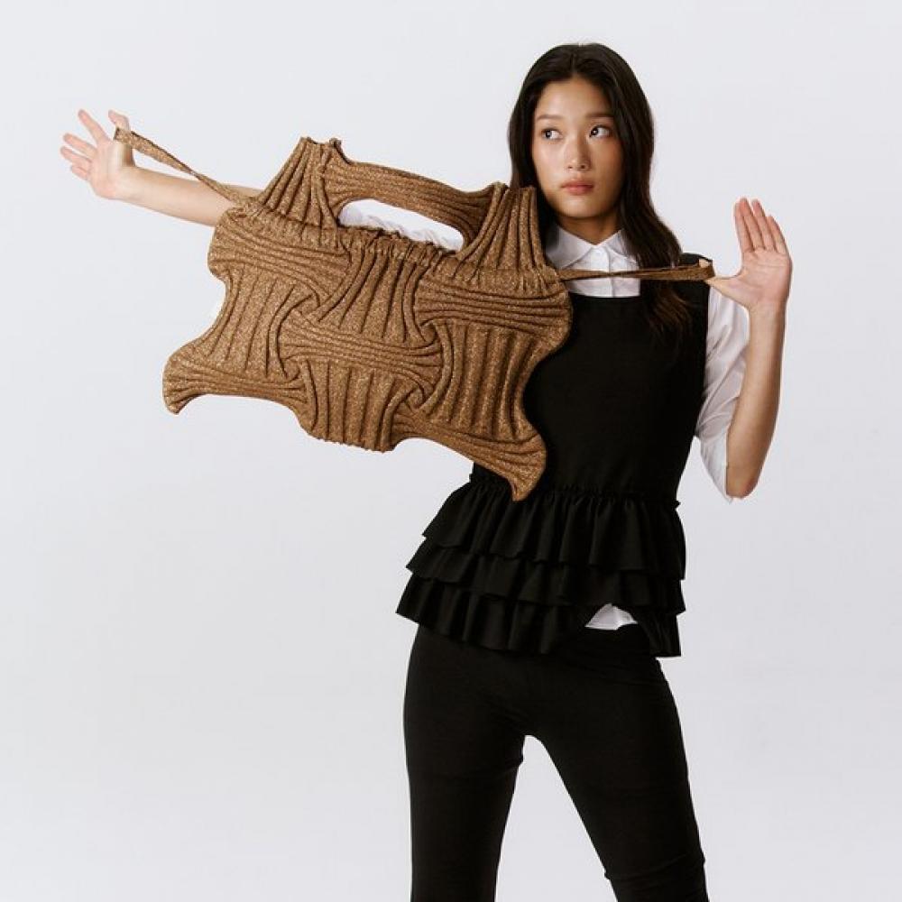 Pleatsmama Big Bow Bag Glitter Camel