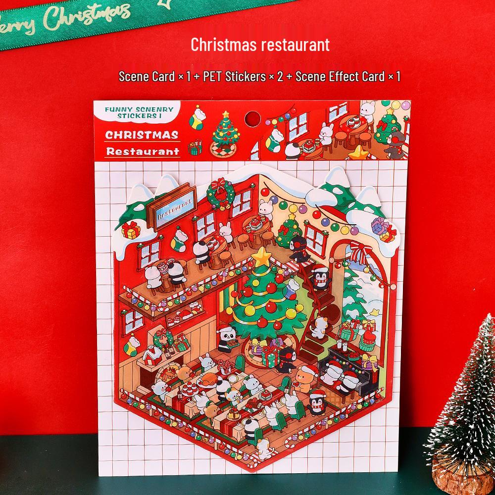 Christmas 3D Landscape Miniature Stickers: Festive Scene Decoration for Journals