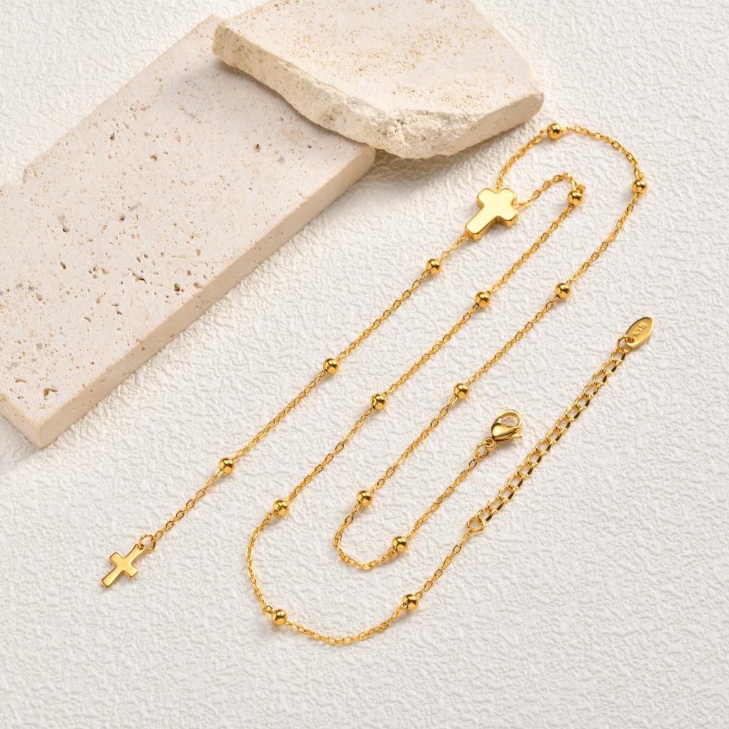 Wind-Plated 18K Gold Stainless Steel Bead Chain Cross Y-Shaped Necklace Female Nc-2522