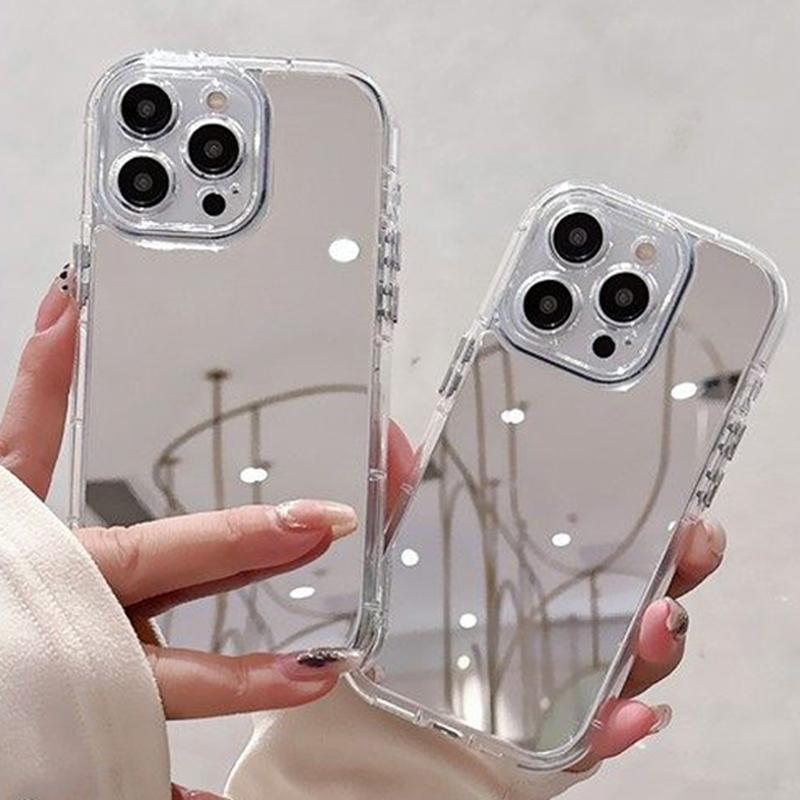 Luxury Mirror Make Up Airbag Phone Case For iPhone 11 12 13 14 15 16 17 Pro Max X XS XR 7 8 Plus 16E SE2 Hard Shockproof Cover