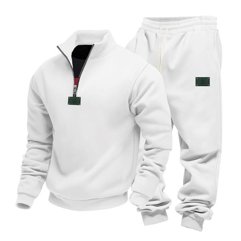 Mens Winter Thickened Fleece-Lined Casual Hoodless Jacket Pants Set Loose Fit Urban Style