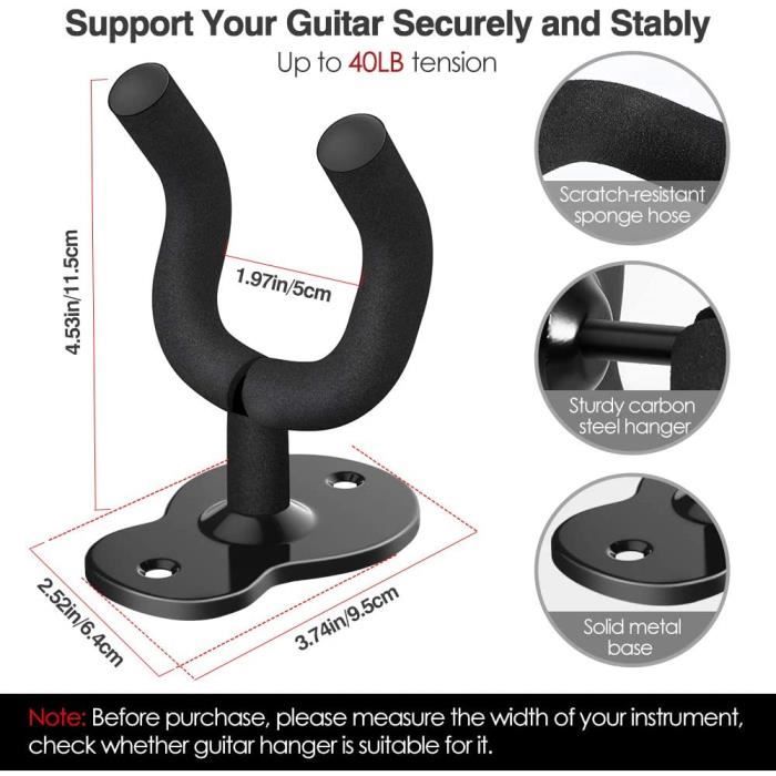 Wall Mount for Guitar - Black - 3pcs - Carbon Steel - Non-slip - Multifunctional