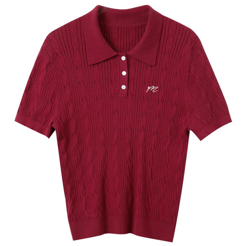 Embroidered Cable Knit Polo Sweater S