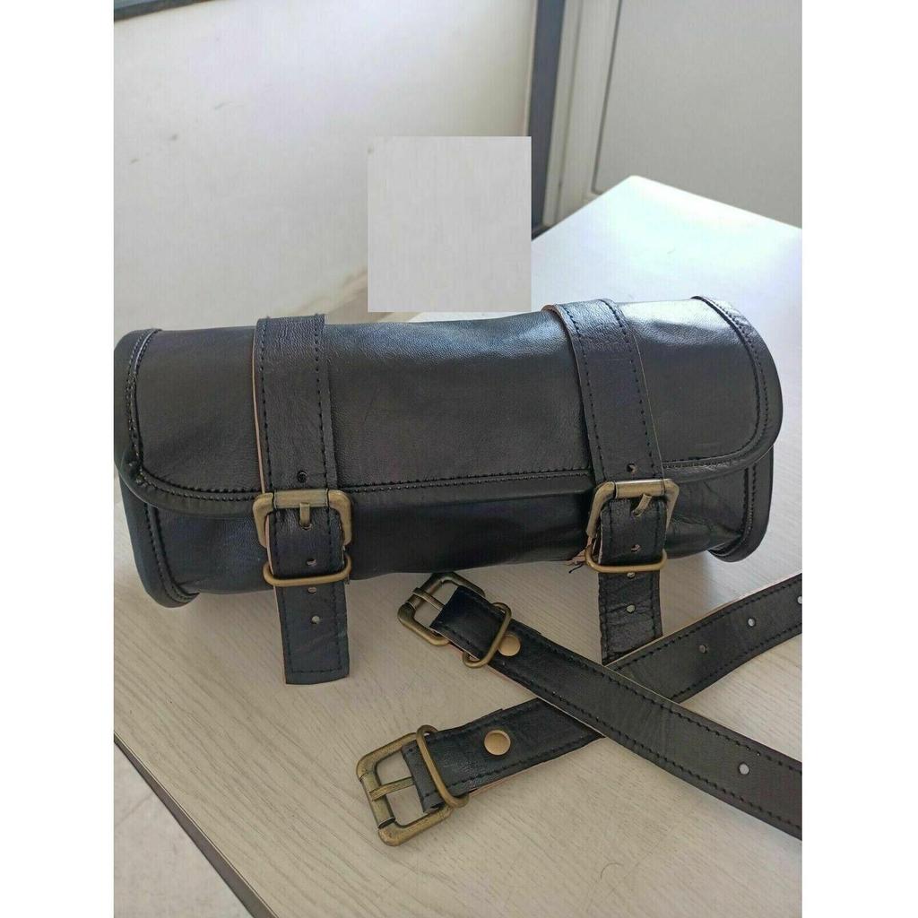 Combo Black Leather Motorcycle Two Saddle Bag Swing Arm Free Tool Pouch