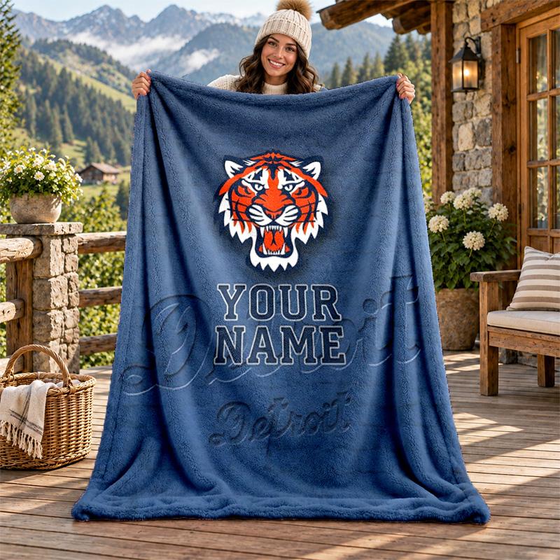 Detroit Tigers Custom Name Flannel Blanket Personalized Soft Warm Plush Throw Blanket Customized Gift for Family Friends