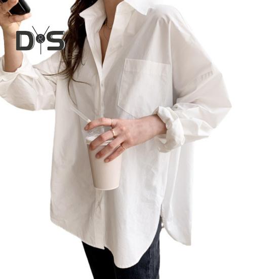 Cămașă de femeie cu rever cu mânecă lungă, cu închidere cu nasturi, cu buzunare plasate, cămașă ocazională, de culoare uni, îmbrăcăminte de lucru