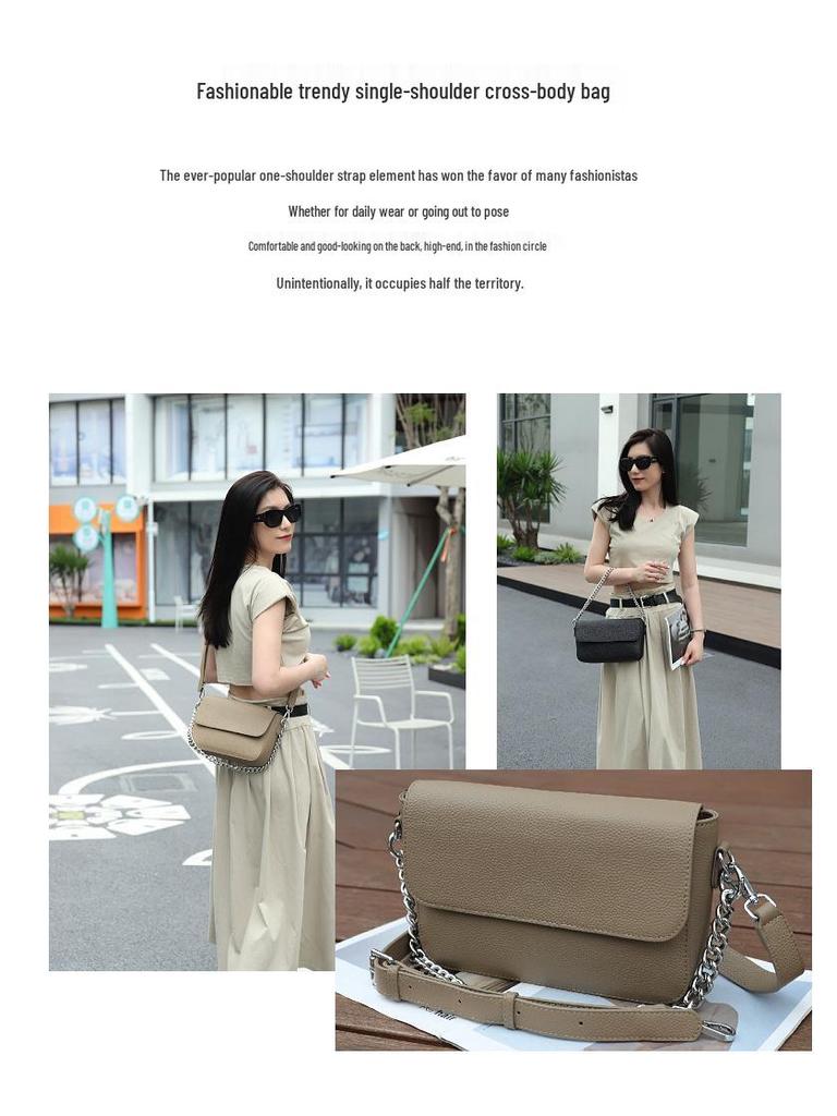 Korean Style Cowhide Chain Shoulder Bag - Elegant Summer Fashion for Women