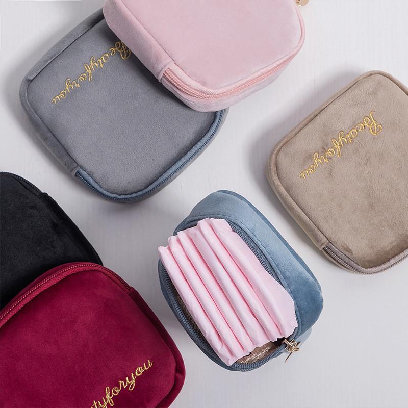 Letter Embroidery Menstrual Pad Storage Bag Portable Travel Handbag Case Makeup