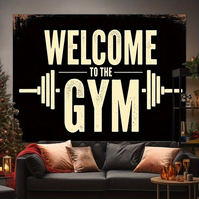 Retro Vintage Vintage Barbell Fitness Slogan Tapestry Wall Hanging Home Decor for Bedroom Living Room Dorm