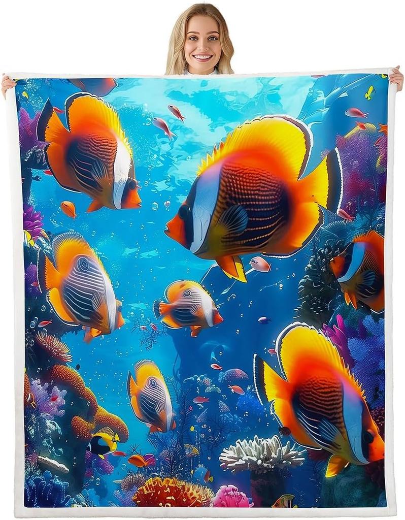 Red Lobster Pattern Blanket Soft Fleece Throw Seafood Theme Decor Fun Gift for Kitchen Living Room Bedroom