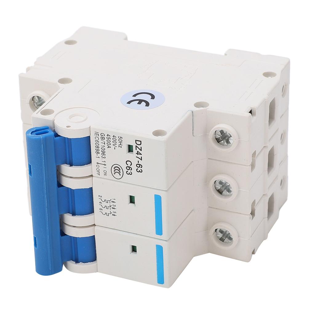 3P Miniature Circuit Breaker DIN Rail Mount Low Voltage Overload Protection Switch 400V 63A
