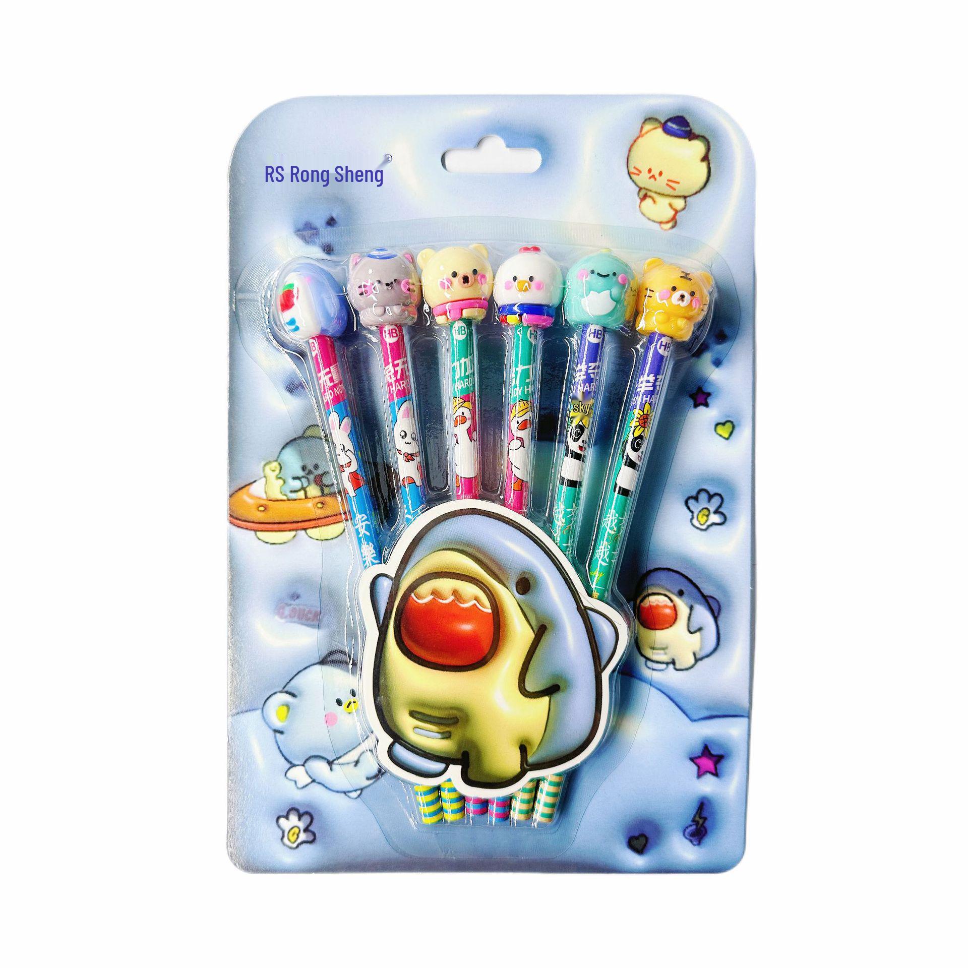 Cartoon HB Pencils Set with Eraser - Ideal for Primary Students and Gifts HB