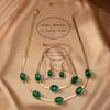 4Pcs Vintage Necklace Earrings Set Bracelet Crystal Jewelry Suit Green Rhinestone Jewelry Set  Party