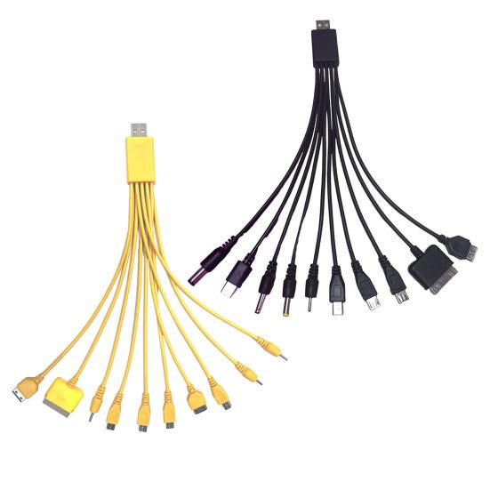 10-in-1 Multi-Device Charging Cable 23cm PVC Tangle-Free Cord Universal High Toughness Data Cable for Most Phone