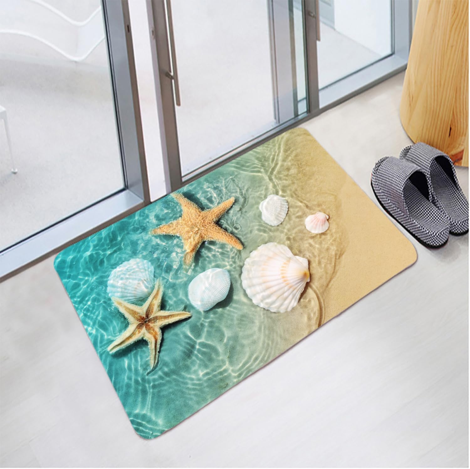 

Ocean Beach Scallop Starfish Kitchen Mat Home Decor Carpet for Living Room Bedroom Bedside Foot Pad Non-slip Bathroom Doormat 40x60cm 16x24inch