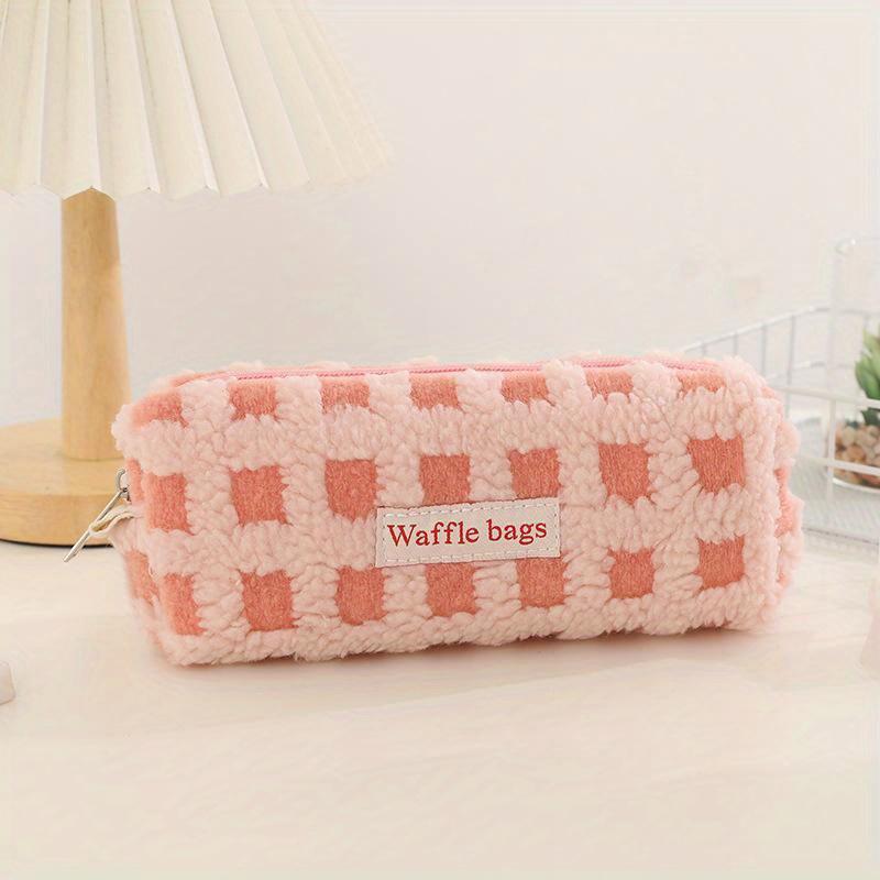 Waffle Lamb Plush Pen Bag Japanese INS Style Pencil Pouch Small Student Stationery Storage Bag School Supplies