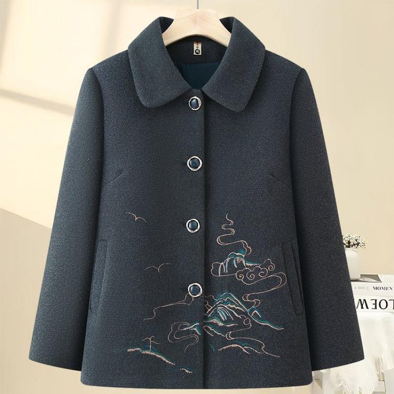 

Пожилая осенняя одежда женское шерстяное пальто одежда для бабушки вышитый топ одежда для пожилой женщины одежда для мамы осенне-зимняя бархатная утолщенная 5XL [recommended 150-80kg]