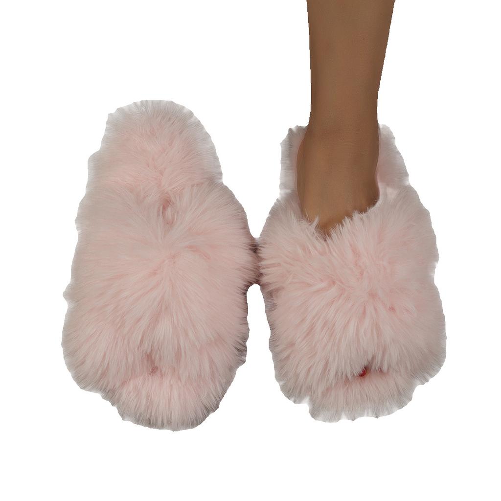 Men's and Women's Same Cotton Drag Couple's Slippers One-word Cross-hairy Design Slippers Winter Sweat-absorbing Anti-