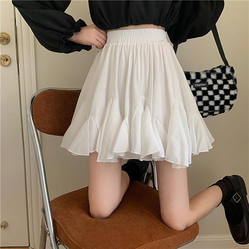 Women Skirts Summer Solid A-line Ball Gown Y2K Skirt Versatile Casual Sweet Preppy Style Mini Skirt Female