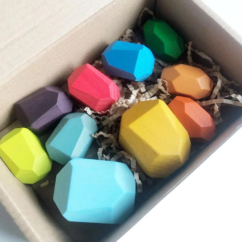 Montessori  Wooden Sorting Stacking Rocks Stones Sensory Toddler Toys Learning Toys Building Blocks Game for Kids Birthday Gifts
