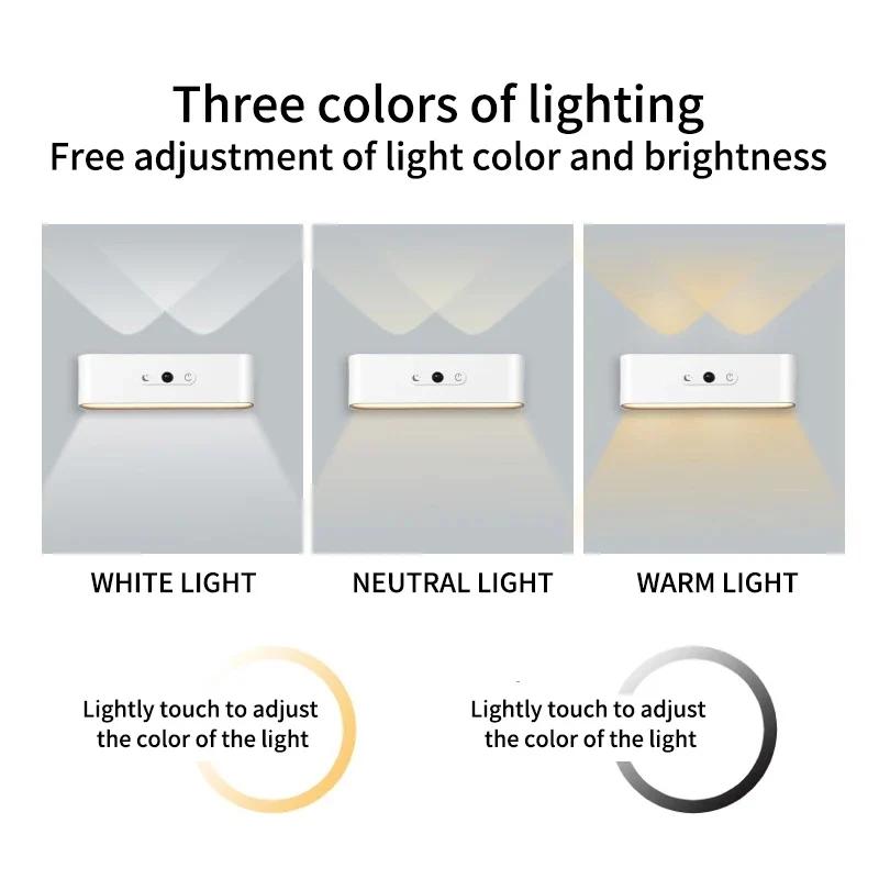 

Светодиодный ночник с магнитным вращением на 360°, настенные светильники с 3 цветами, регулируемой яркостью, перезаряжаемый тип C, сенсорный настенный светильник для чтения в спальне
