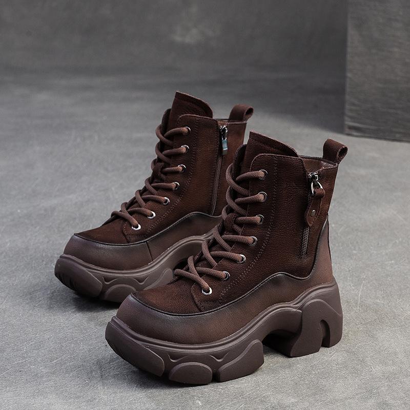 Fashion GKTINOO 2025 Winter Warm Natural Wool Snow Boots Women's Shoes Height Increasing Genuine Leather Thick Soled Platform Short Boot