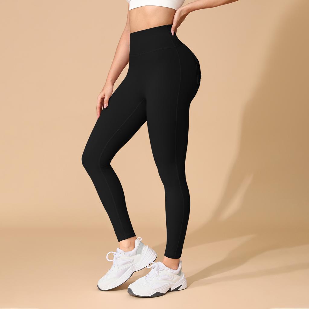 Pantaloni da Fitness Yoga a Vita Alta con Tasche e Sollevamento Glutei in Pile Elastico da Corsa Stretti Sportivi