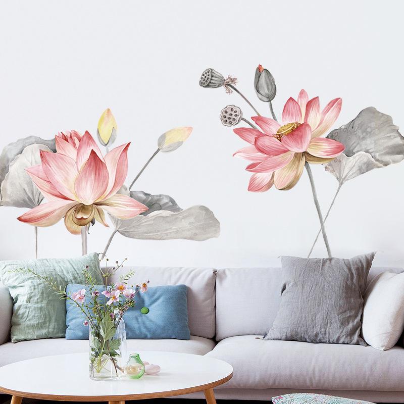 Lotus Flower Wall Sticker Self Adhesive Wallpaper for Living Room Bedroom Decor Sofa Background Wall Art Home Decoration