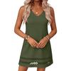 Women Sleeveless V Neck Casual Dress with Hollow Out Hem A Line Loose Fit Summer Sundress for Daily Wear Holiday Beach