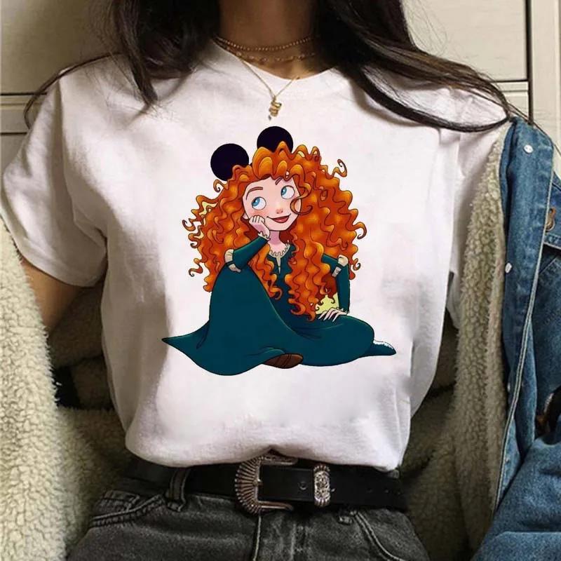 Mickey Ear Hat Ariel The Little Mermaid Print T-shirts Casual Streetwear Vintage Harajuku Princess Print T Shirt 90s Girls