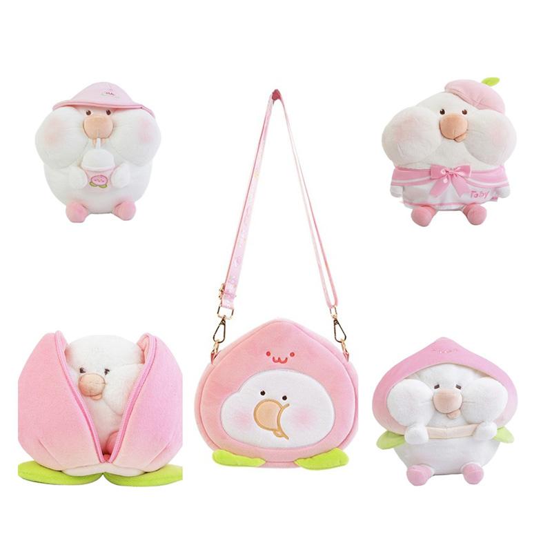 Peach Toby Plush Toy Stuffed Doll Pillow Out Storage Messenger Bag Girls Gift