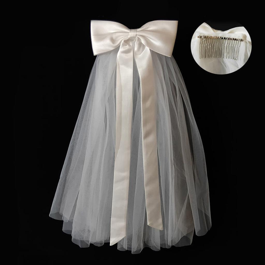 Ślubny Welon Koronkowy Damski Warstwowy Tiul Wieczór Panieński Welon Ślubny z Perłą/Kokardą na Wesele