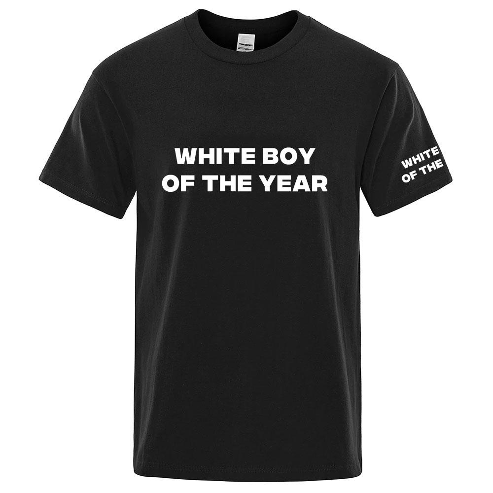 2025 White Boy Of The Year Print Unisexs New Summer Round Neck Cotton Casual Solid Color Short Sleeve Breathable Top