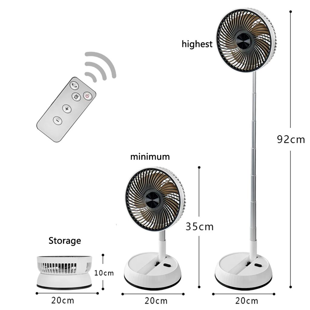 Portable Oscillating Standing Fan with Remote Controller Foldable Desk Fan Rechargeable Battery Powered Pedestal Fan for Camping