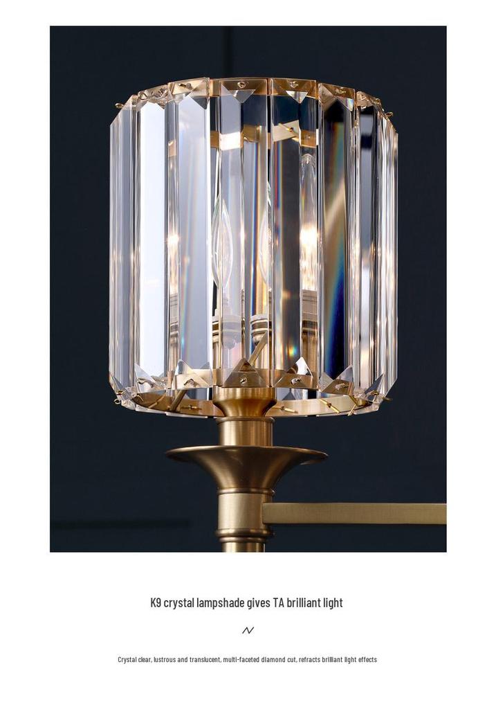 Elegant American Crystal Wall Lamp, Nordic Style Bedside Fixture, Modern Copper Design for Bedroom and Living Room