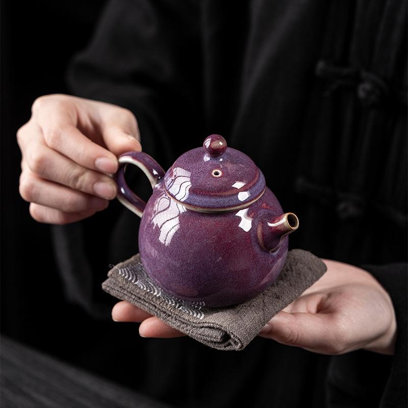 Light Luxury Kiln Purple Gold Teapot Household High-grade Large-capacity Tea Cup Teapot Ceramic Single Pot Kiln-changed Crystal Glaze