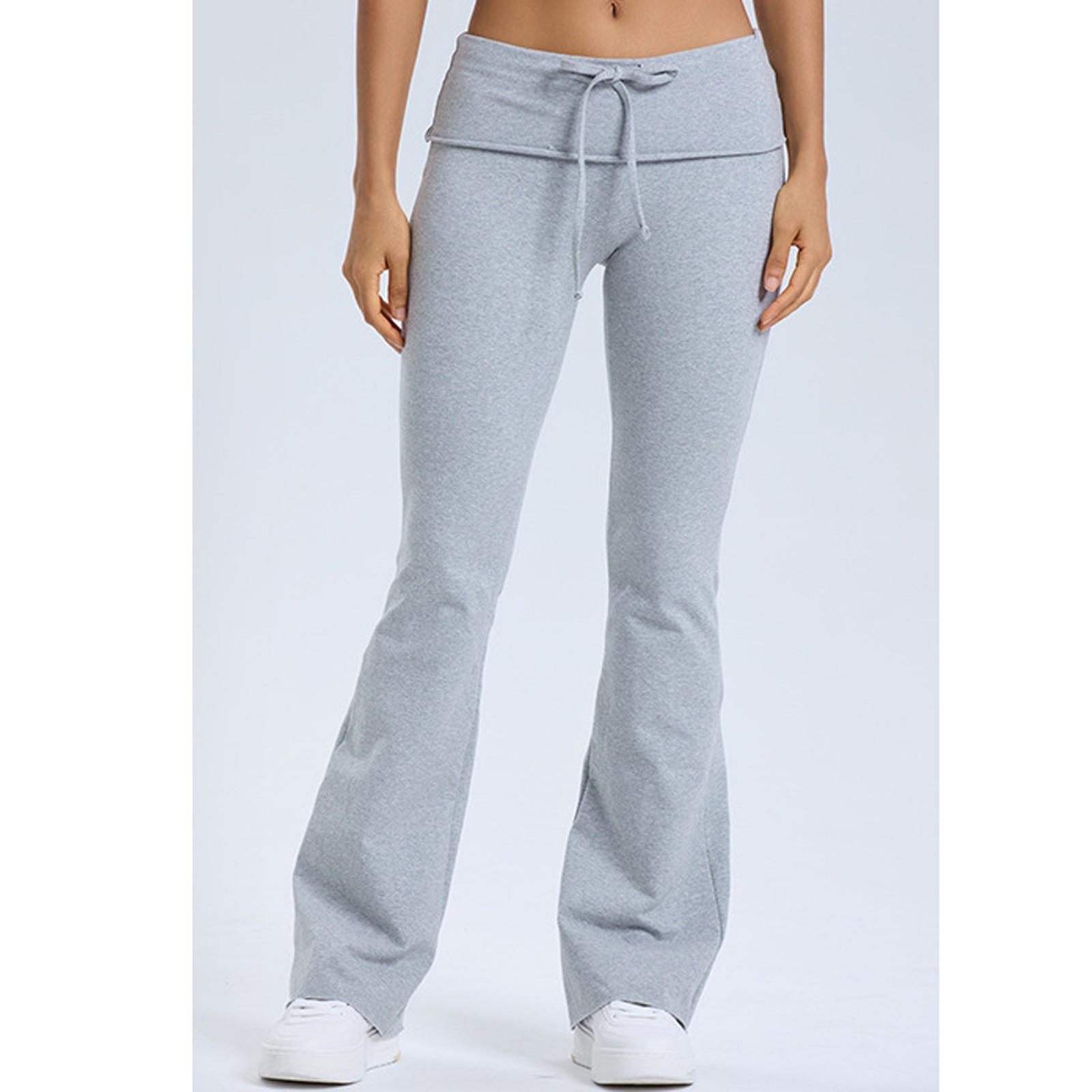 

Women s Casual Solid Color High Waisted Drawstring Yoga Wide Leg Pants Fitness Pants XS