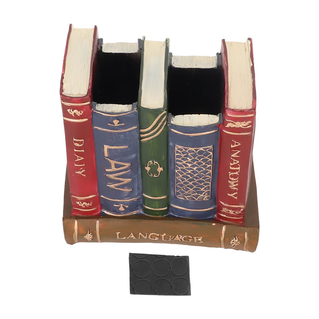 Book Shaped Pen Holder 2 Compartments Retro Style Thick Multi Purpose Desk Pen Holder for Family