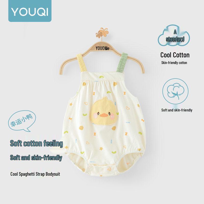 Youqi Newborn Summer Triangle Romper - Thin Style Baby Bodysuit with Straps, Class A, Size 6