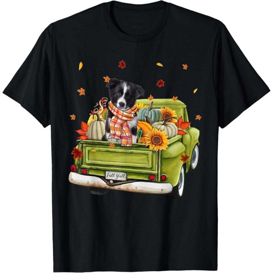 Happy Fall Y all Border Collie Dog On Truck Pumpkin Fall T-Shirt S