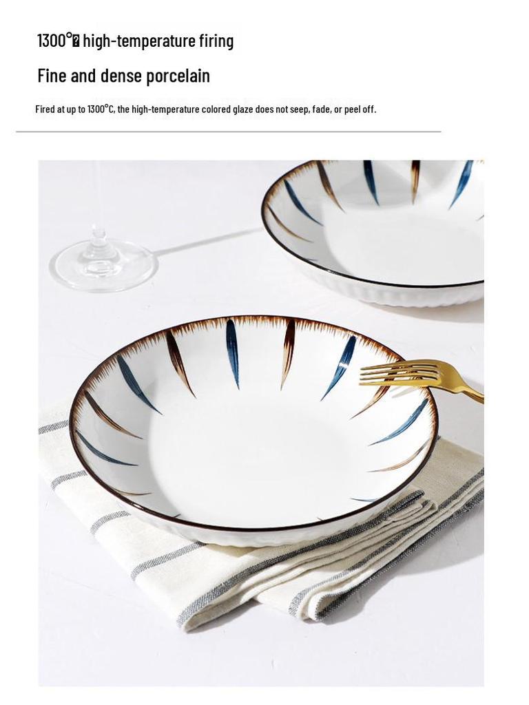 Japanese Ceramic Tableware Set: Microwaveable Rice Bowls, Plates, Noodle Bowls, and Large Soup Bowls for Home Use