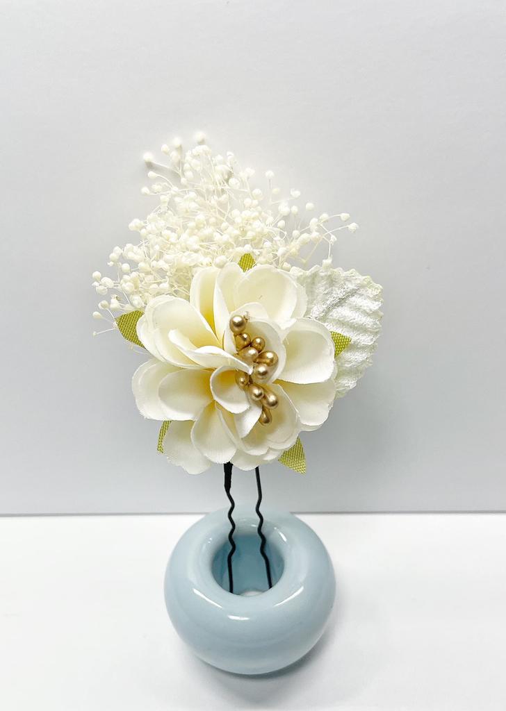 Inari Shoji Tsumami Zaiku Mizuhiki Dried Flower Hair Ornament Set for Ceremonies and Graduations (White) Coming-of-Age