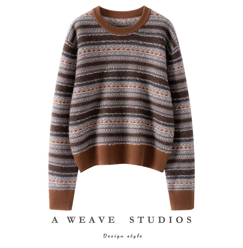 2025 Autumn/Winter Women's Versatile Cashmere Slimming Round Neck Long Sleeve Pullover