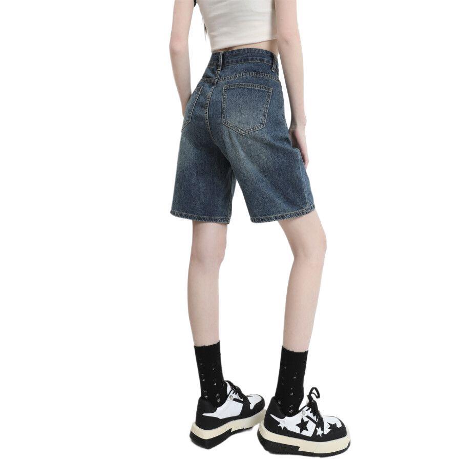 Women's High-Waisted Retro Denim Shorts - Trendy, Versatile, Slimming, Loose-Fit, Summer Five-Point Pants.