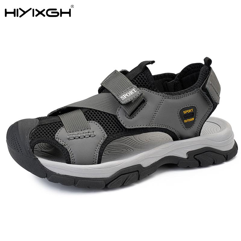 New Arrival Leather Summer Flats Lightweight Breathable Beach Shoes Comfortable Sandals Handmade Anti-collision Toe Men Sandals