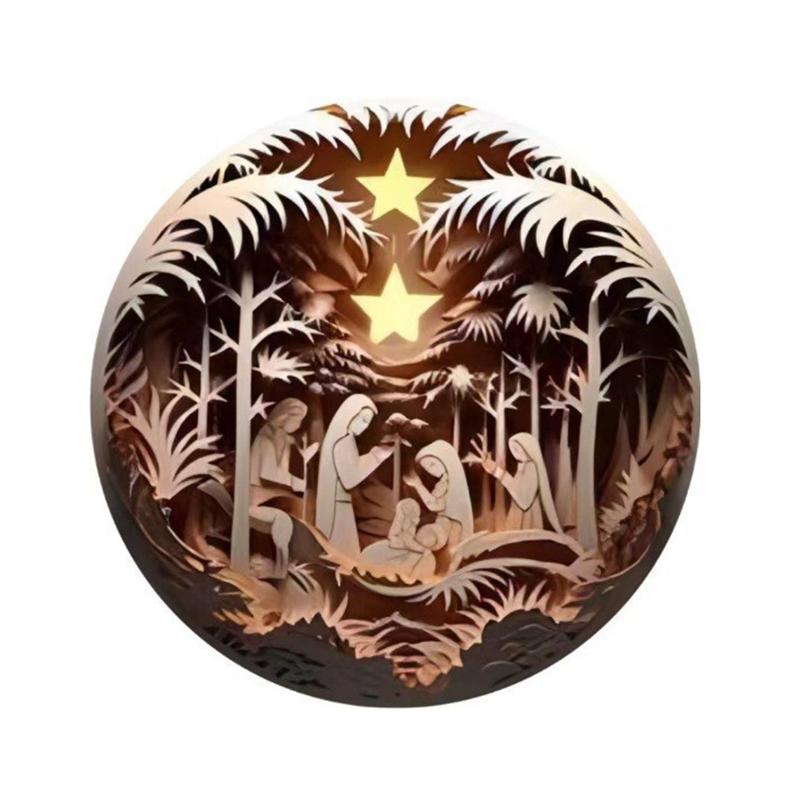 

Y Hand-Carved Nativity Jesus Car Hanger - 2D Wooden Easter Day Pendant with Holy Family Sculpture, Christian Auto Decor for Xmas