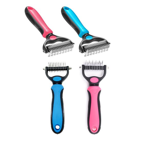 Pet Grooming Rake Double Sided Stainless Steel Blades Cat Deshedding Tool Pet Undercoat Rake for Dogs Cats Shedding Control Dematting