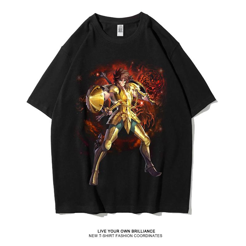 Japanese Anime Saint Seiya Golden Zodiac Sports Rock Fitness Casual Hip Hop Men's Top Short Sleeve T-shirt Girls T-shirt Couple
