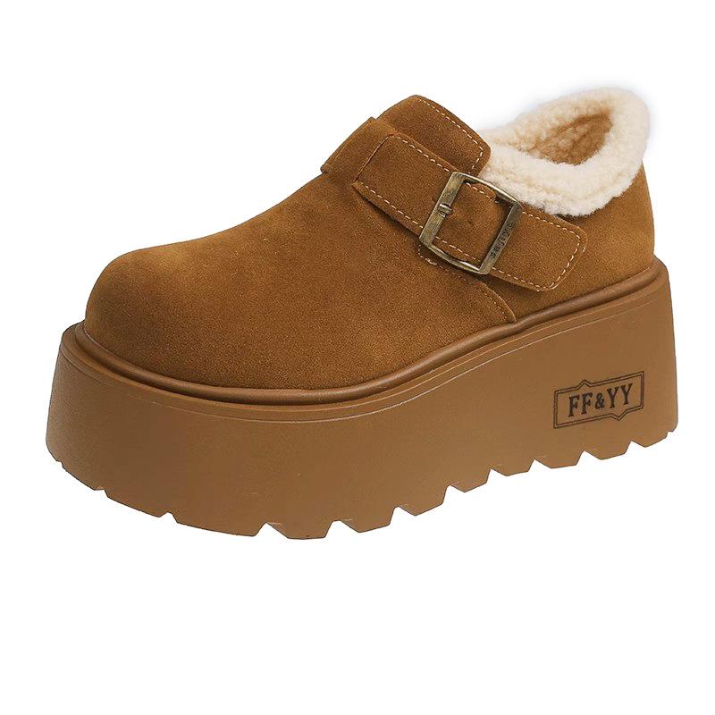 Women's 2 New Autumn and Winter Retro Versatile Velvet Thick-soled Heightening Loafers Cotton Shoes Small Muffin